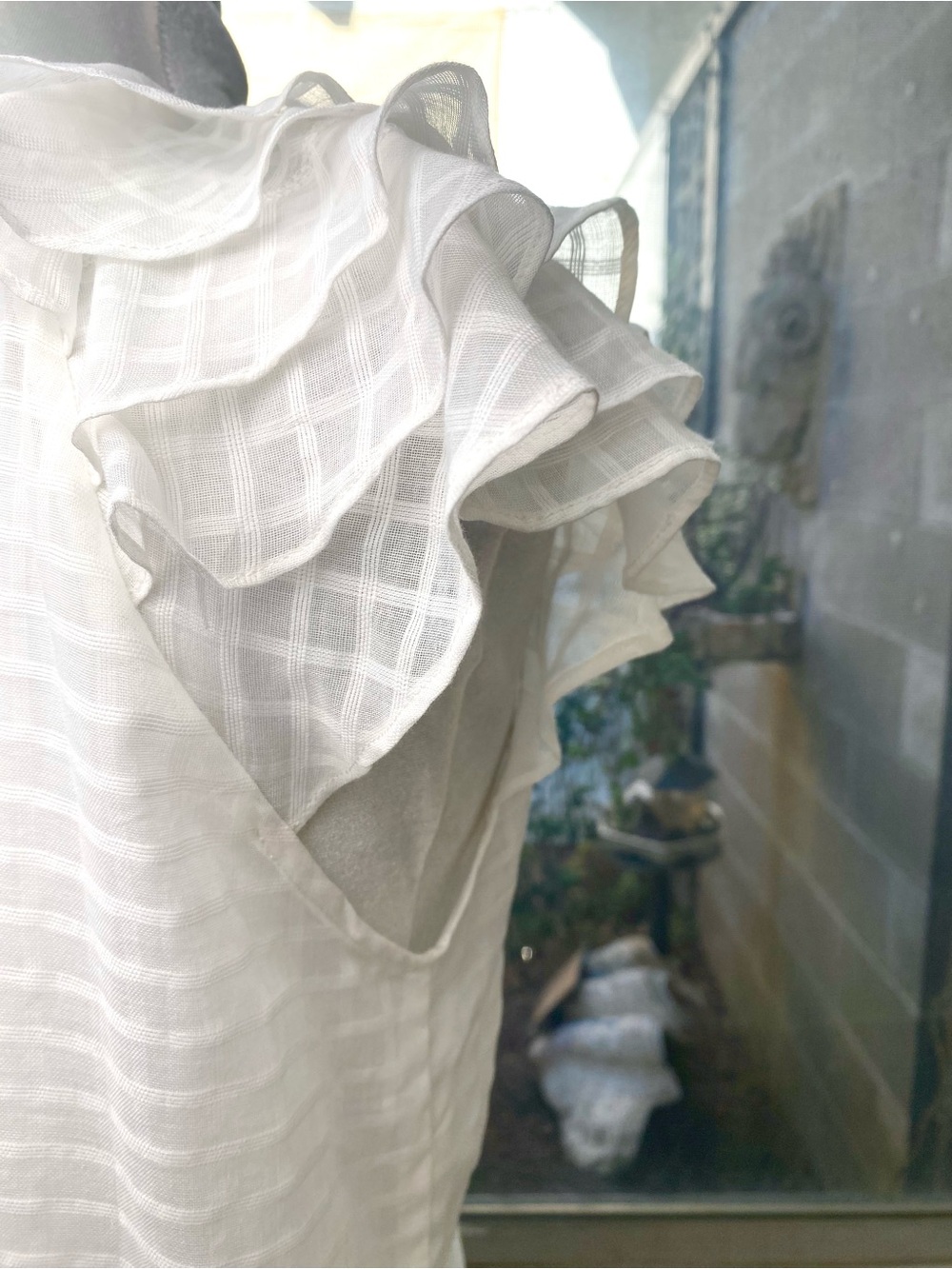 Nation LTD NWOT White Ruffle Sleeve Sheer Plaid Blouse, Size S - Picture 8 of 10